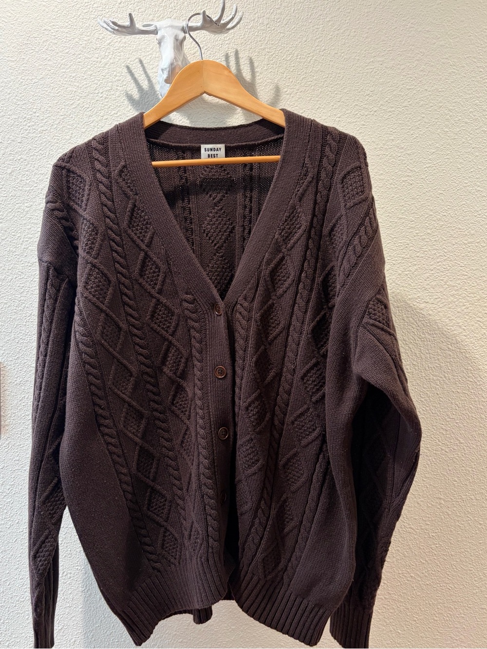 Aritzia Sunday Best Chocolate Brown Cable Knit Cardigan